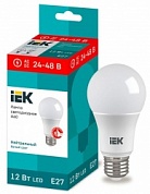 Лампа светодиодная A60 шар 12Вт 24-48В 4000К E27 (низковольтная) IEK LLE-A60-12-24-48-40-E27